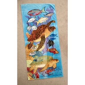 Vintage 1999 Guy Harvey Beach Towel Sea Turtle Ocean Fish Caribbean Soul Rare